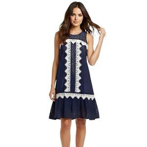 NHA KHANH Womens Dress Sz 10 Bell Shaped Eyelet Lace Cottagecore Coastal Cottage